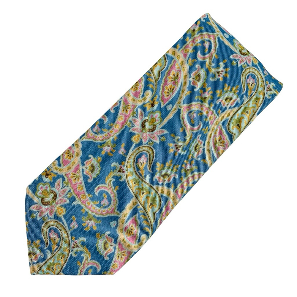 Allea Milano Wm. Fox & Co. Blue Pink Paisley Necktie Handmade in Italy Luxury